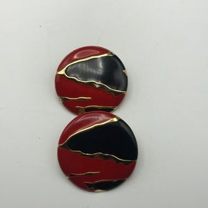 Red and black abstract earrings 1980s